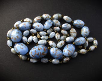Vintage Art Deco Venetian Murano Blue Aventurine Glass Bead Necklace