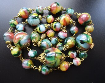 Vintage Art Deco Multicoloured Glass Bead Necklace