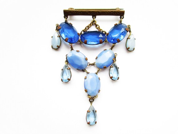 Antique/Vintage Art Deco Blue Czech Glass Brooch - image 6