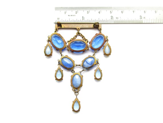 Antique/Vintage Art Deco Blue Czech Glass Brooch - image 10