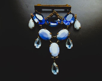 Antique/Vintage Art Deco Blue Czech Glass Brooch
