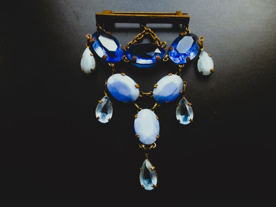 Antique/Vintage Art Deco Blue Czech Glass Brooch - image 1