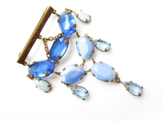 Antique/Vintage Art Deco Blue Czech Glass Brooch - image 9