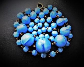 Vintage Art Deco Blue Czech Glass Bead Necklace