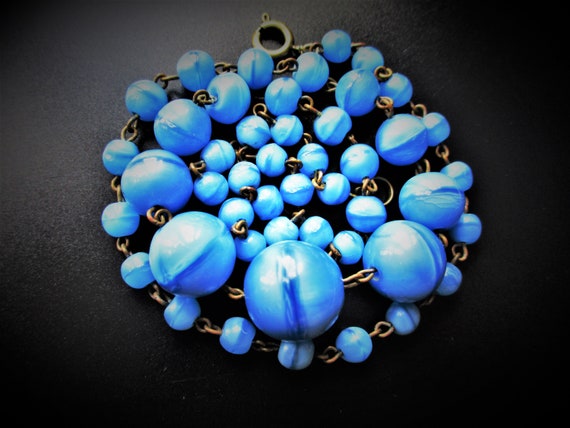 Vintage Art Deco Blue Czech Glass Bead Necklace - image 1