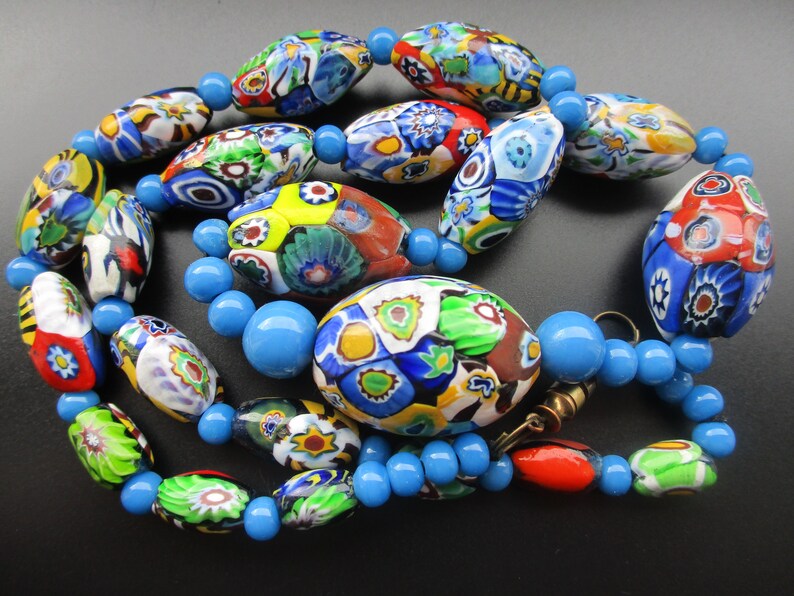 Art Deco Vintage Venetian Millefiori Glass Bead Necklace Trade Beads
