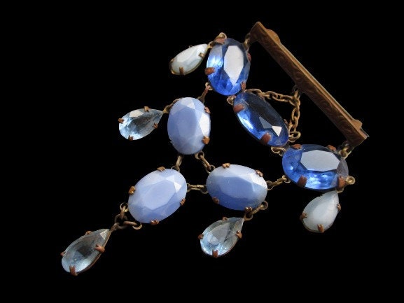 Broche Vintage Moderniste En Verre Bleu - Style Créateur - Occasion Bon état