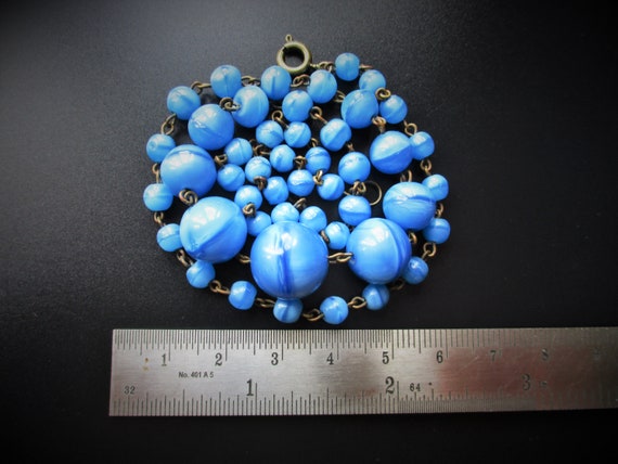 Vintage Art Deco Blue Czech Glass Bead Necklace - image 6