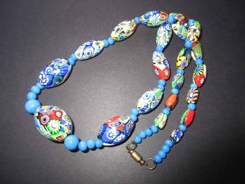 Art Deco Vintage Venetian Millefiori Glass Bead Necklace Trade Beads