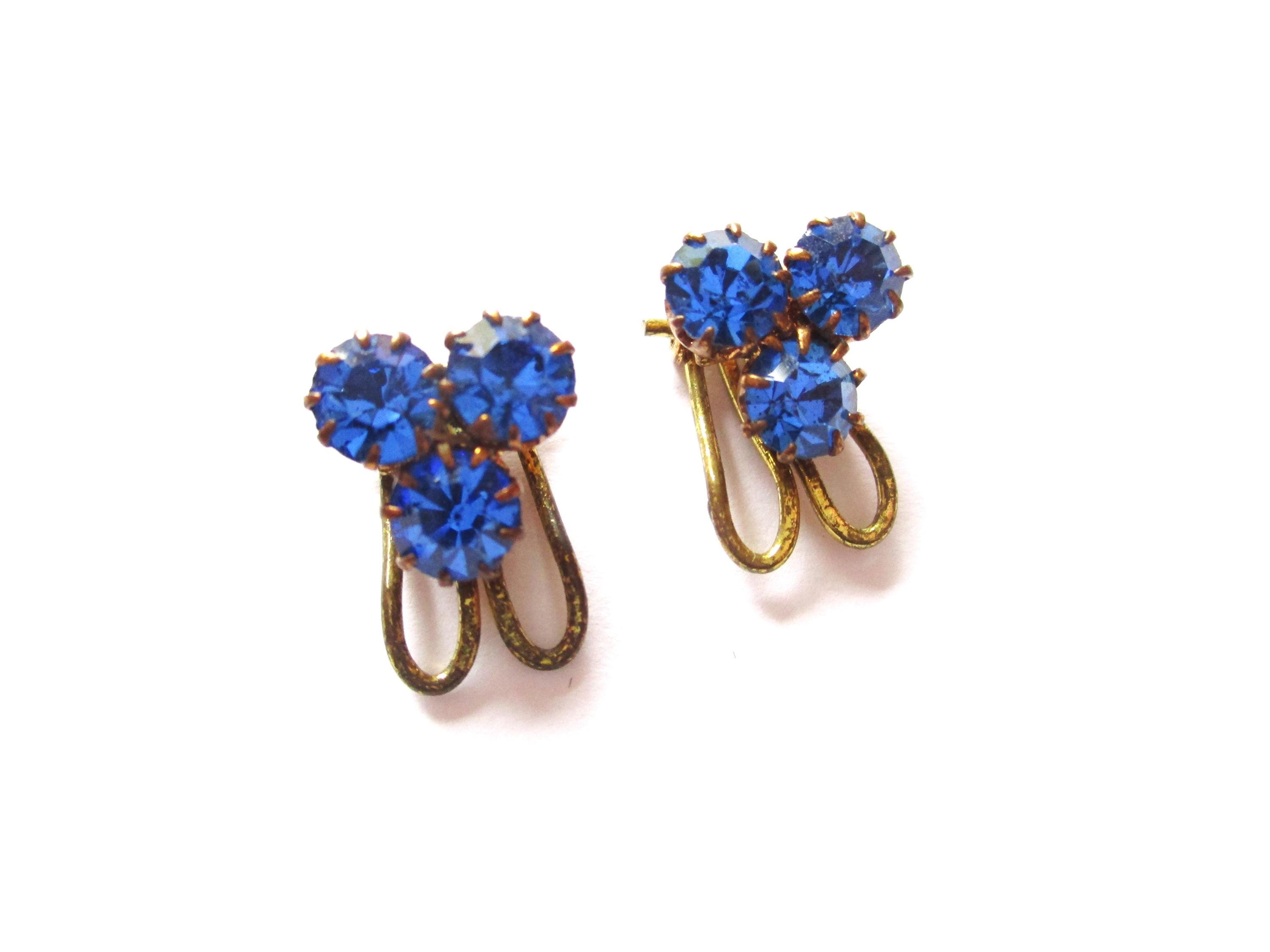 ピアス h17 France vintage glass earrings Vintage Mid 20th Century Clip on Glass Crystal Earrings 1930's