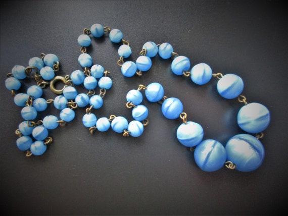 Vintage Art Deco Blue Czech Glass Bead Necklace - image 5