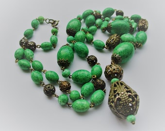 Vintage Art Deco Egyptian Revival Peking Glass Bead Necklace - Neiger Brothers