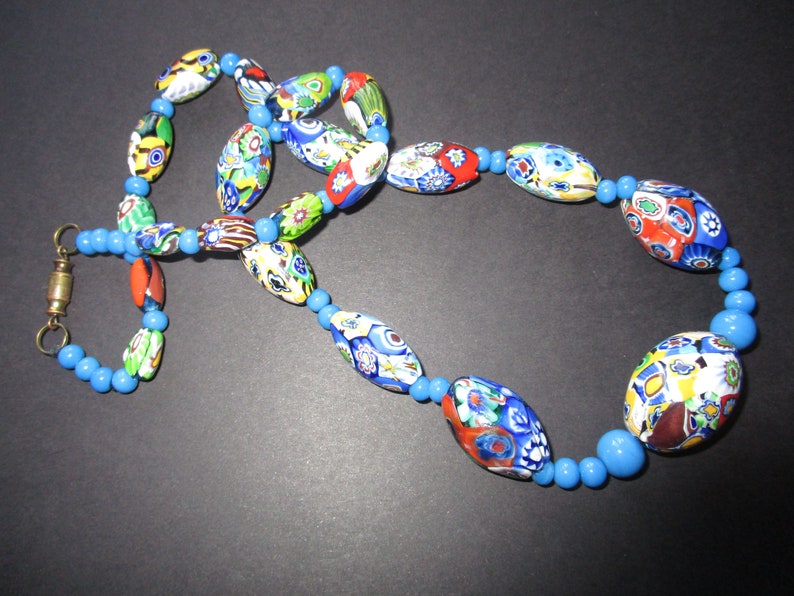 Art Deco Vintage Venetian Millefiori Glass Bead Necklace Trade Beads