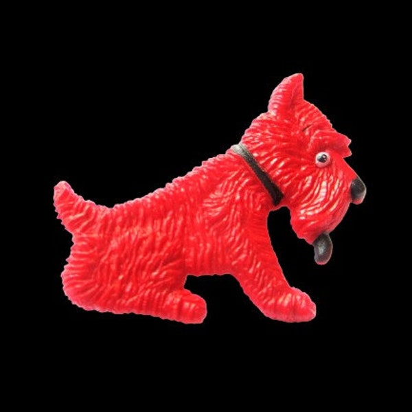 Vintage Art Deco 1930's/40's Red Plastic Scottie Dog Brooch (Made In England)