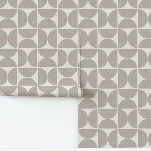 Mid Century Geometric Wallpaper | Retro Bauhaus Circle Pattern Wall Mural | Greige & Cream Scandi Shapes | Peel and Stick or Non-Pasted