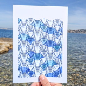 Blokgedrukte golvenkaartenset | Door kunstenaars gemaakt kaartpakket voor zeeliefhebbers | Blokgedrukte kaart, 10-pack | Japanse kunst | Wenskaartenset