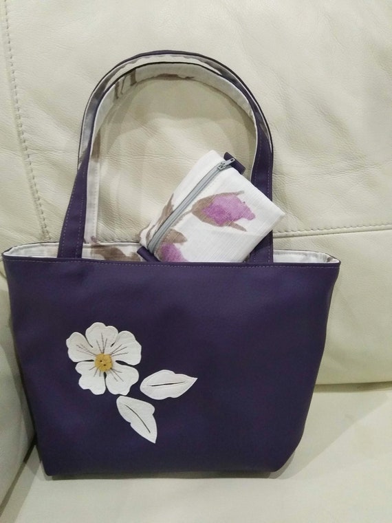 Mini Purple Rose Tote Bag Reversible With Pocket and Free 