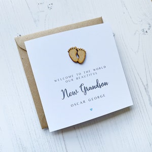 Personalised new Grandson card - our new grandson card - handmade - welcome to the world - grandson card