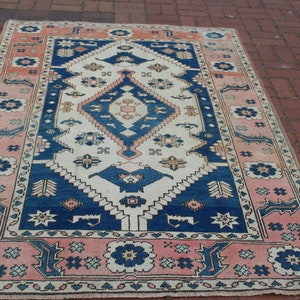 5x7 TURKISH OUSHAK RUG, 56x84 inch,144x215 cm,Vintage Rug, Hand Made Turkish Oushak Rug,Muted Pastel Big Size Floor Rug, Wool Rug