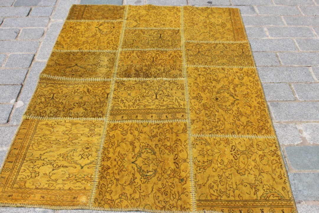 Handmade Overdyed Patchwork Rug 46x70, Handmade Wool Rug, Vintage ...