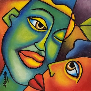 Abstract Face 02 - Oil Painting on Board 6 x 6 Expressionist / Impressionist Original Painting by Janet Garcia