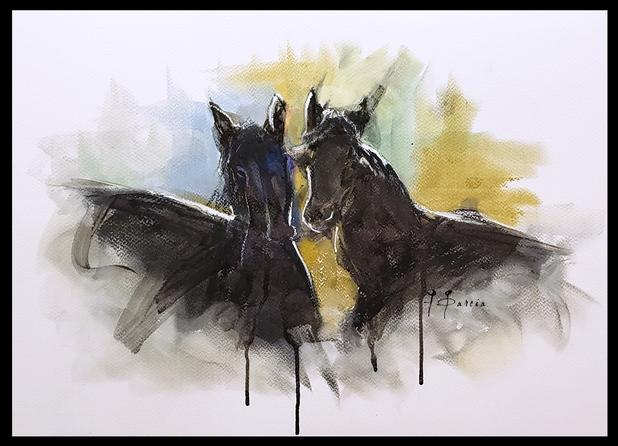 Original Acrylic, Ink and Pen Painting of a Horse in Motion, Modern Art,  Expressive Animal Art, Equine Artist 