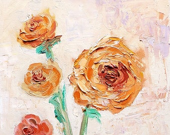 Orange Flowers - Impressionist Oil Painting on Stretched Cotton Canvas - Impasto by Janet Garcia