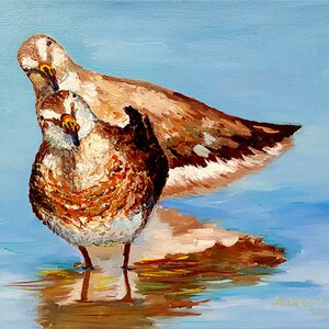 Dowitcher Birds - Oil Painting on Stretched Canvas by Janet Garcia 16 x 12