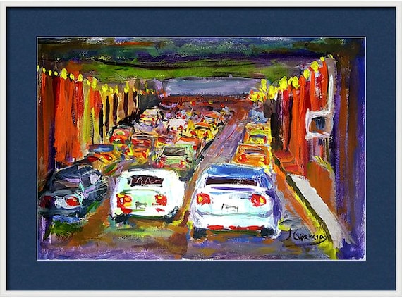 Traffic Jam Acrylic Painting on Watercolor Paper 22 X 15