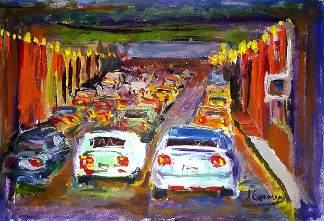 Traffic Jam Acrylic Painting on Watercolor Paper 22 X 15