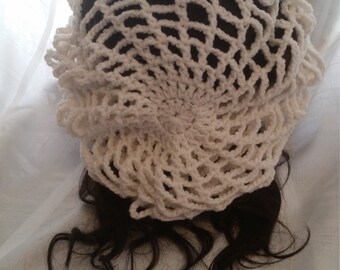 Handmade crochet spider web slouchy beanie white
