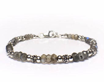 Women's Labradorite Bracelet, Labradorite Bead Bracelet, Labradorite Sterling Silver Bracelet, Labradorite Jewelry