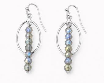Labradorite Gemstone Earrings, Gemstone Dangle Earrings, Beaded Drop Earrings