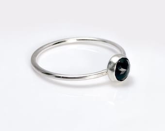 Black Onyx Sterling Silver Ring, Black Onyx Ring, Women's Stackable Black Onyx Ring