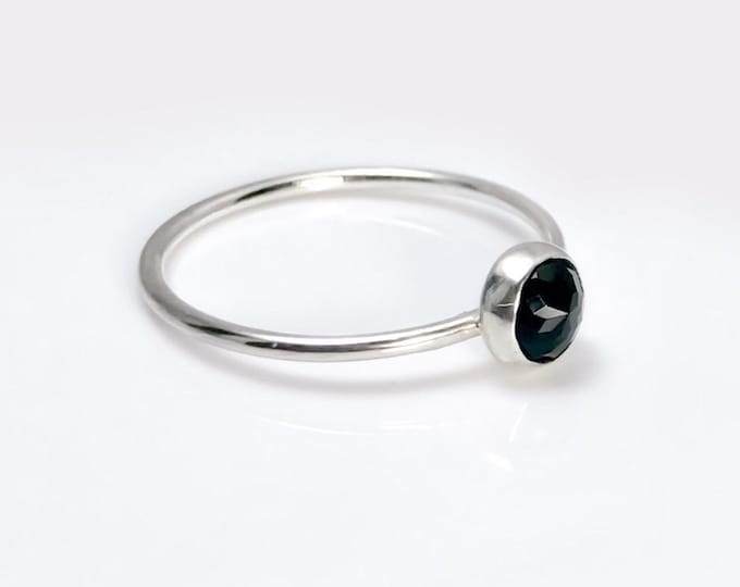 Black Onyx Sterling Silver Ring, Black Onyx Ring, Women's Stackable Black Onyx Ring