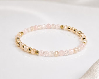 Rose Quartz Crystal Bracelet, Gold Filled Beads, Stackable Gemstone Jewelry