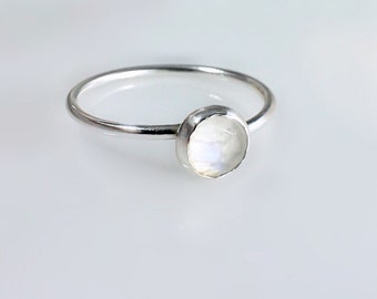 Rainbow Moonstone Ring, Sterling Silver Moonstone Ring, Stackable Rainbow Moonstone Ring