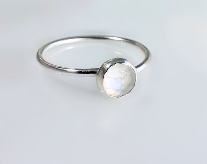 Rainbow Moonstone Ring, Sterling Silver Moonstone Ring, Stackable Rainbow Moonstone Ring
