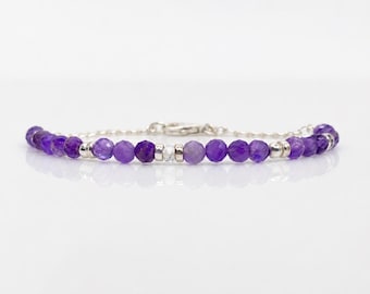 Purple Amethyst Bracelet, Amethyst Bracelet With Sterling Silver, Amethyst and Clear quartz Bracelet