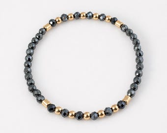 Stackable Gemstone Bracelet, Gold Filled Beads, Minimalist Crystal Jewelry
