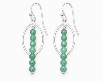 Handmade Aventurine Gemstone Dangle Earrings, Minimalist Silver Jewelry