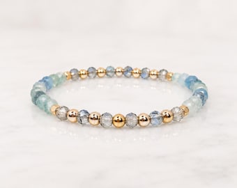 Aquamarine Bracelet, Aquamarine and Blue Topaz Beaded Bracelet, Minimalist Gemstone Jewelry, March Birthstone Gift
