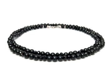 Men's Black Onyx Bead Necklace, Men's Black Bead Necklace, Black Onyx Jewelry