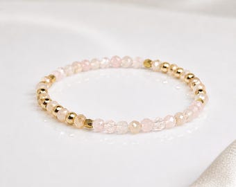 Rose Quartz Crystal Bracelet, Gold Filled Beads, Stackable Gemstone Jewelry