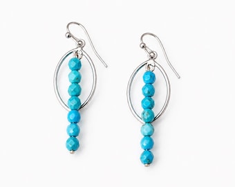 Turquoise Dangle Earrings, Beaded Turquoise Earrings, Turquoise and Silver