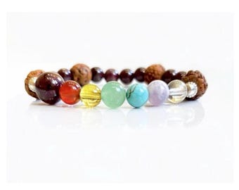Handmade Chakra Bracelet, Gemstone and Rudraksha Seed Beads