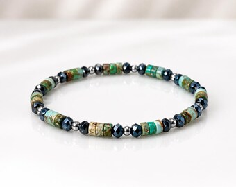 Jasper Gemstone and Crystal Bracelet, Men’s Jasper Bead Bracelet, Minimalist Gemstone Bracelet