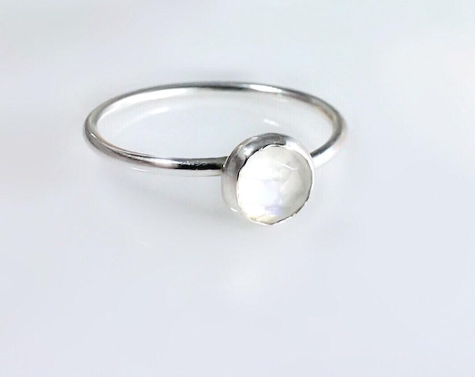 Rainbow Moonstone Ring, Sterling Silver Moonstone Ring, Stackable Rainbow Moonstone Ring