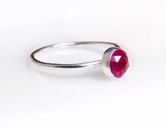 Sterling Silver Ruby Ring, Genuine Ruby Ring, Silver Ruby Ring, Silver Stacking Ring