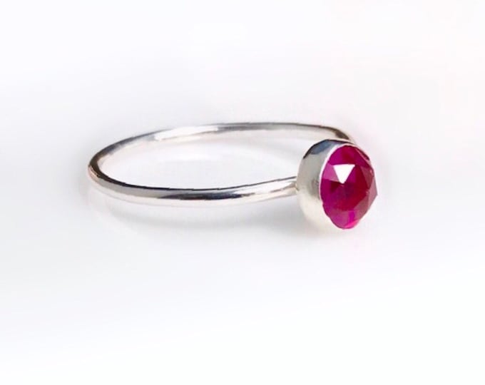 Sterling Silver Ruby Ring, Genuine Ruby Ring, Silver Ruby Ring, Silver Stacking Ring